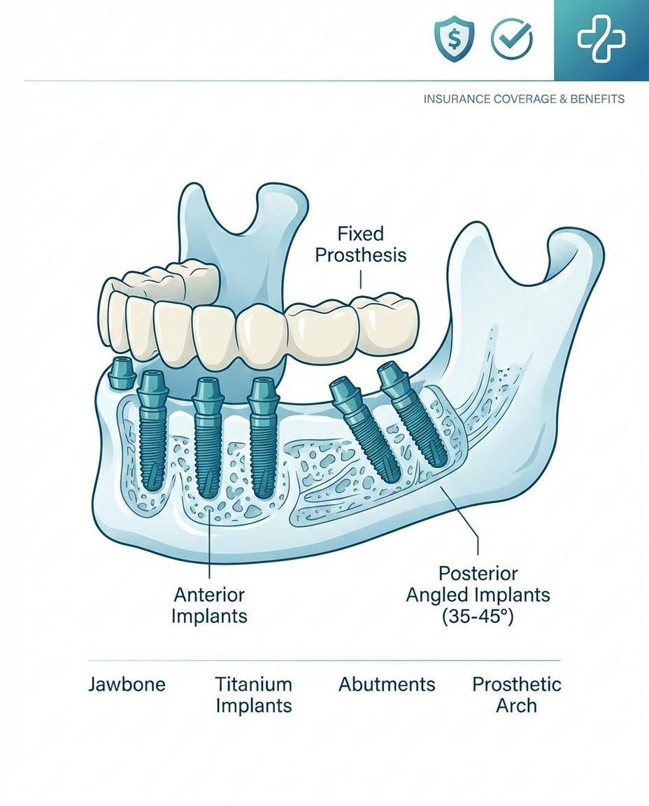 All-on-4 insurance coverage breakdown and cost comparison diagram