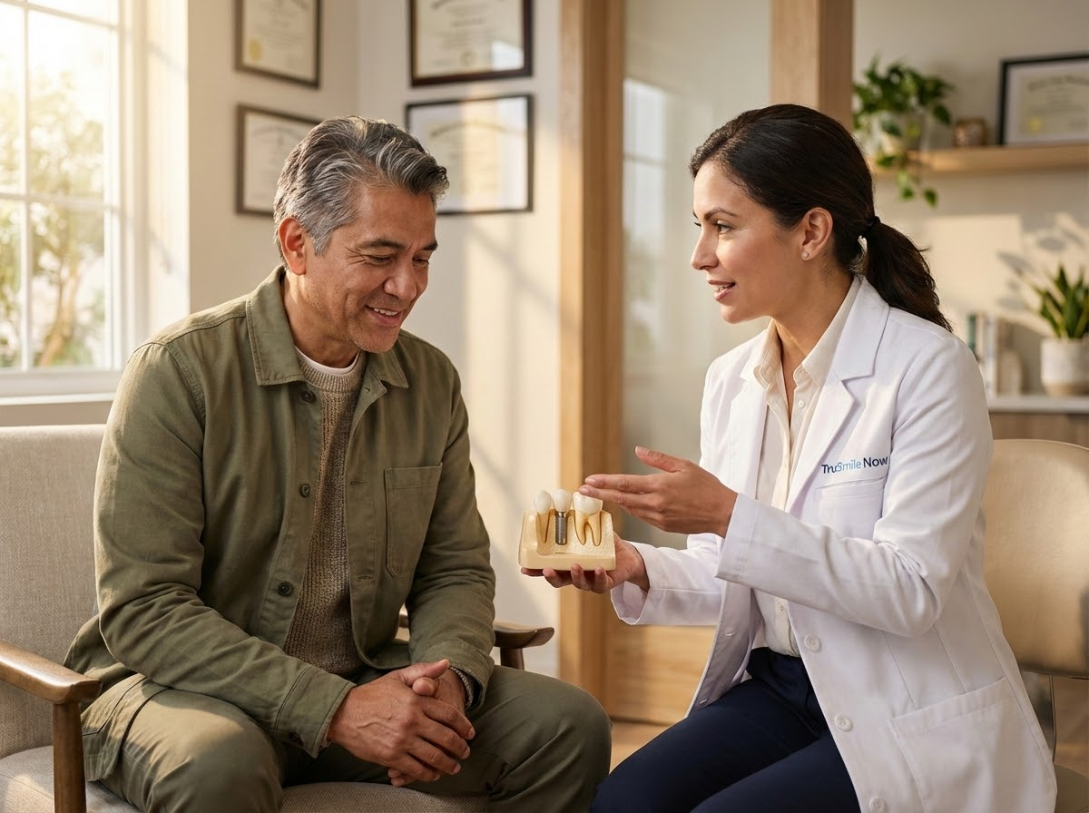 Patient enjoying life after dental implants treatment at TruSmile Now