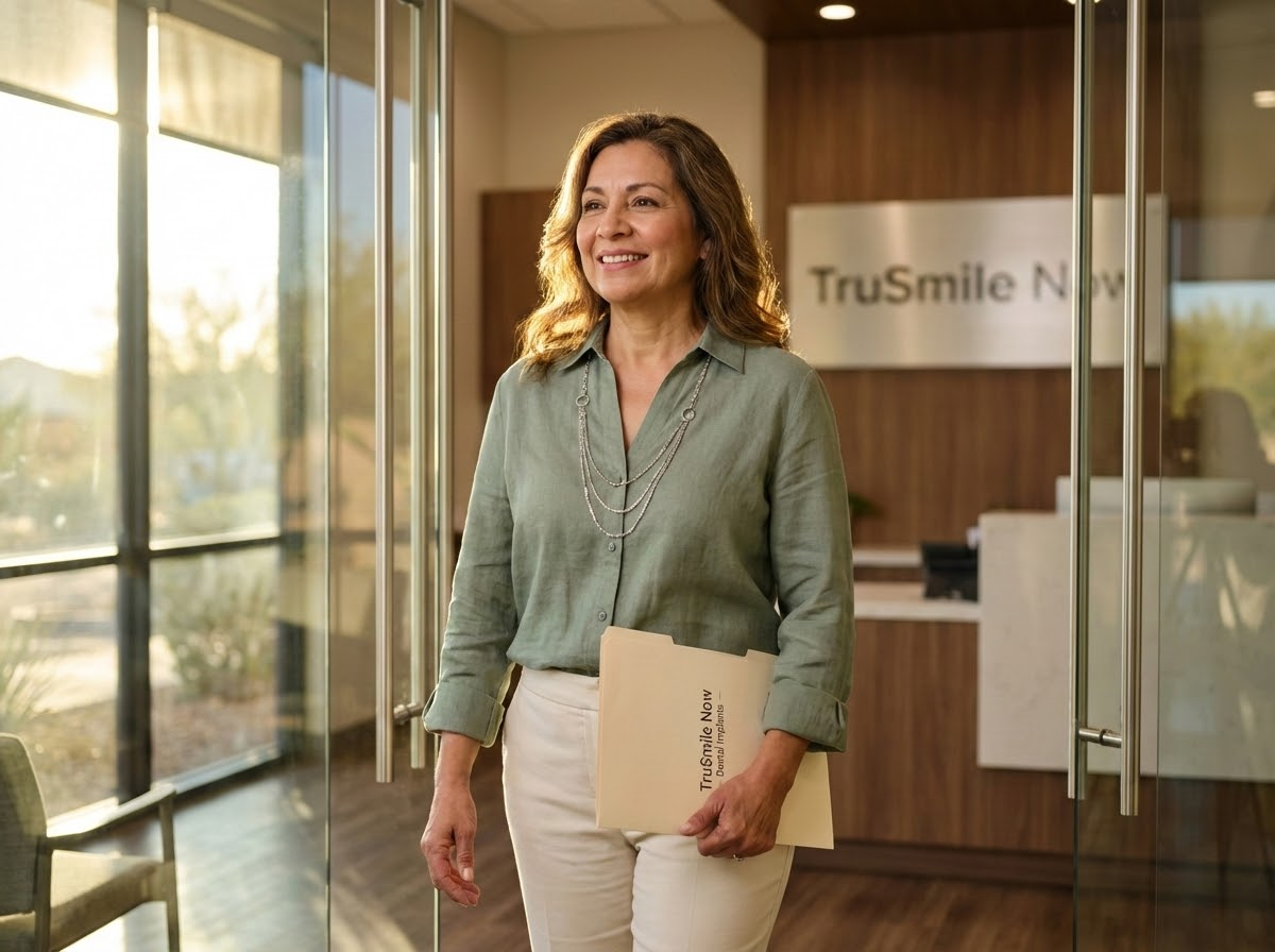 Patient enjoying life after dental implants treatment at TruSmile Now