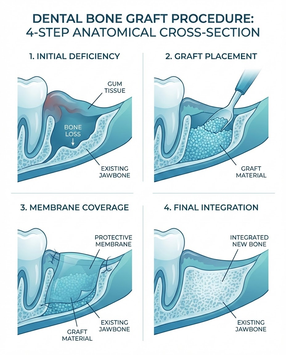 dental bone graft cost breakdown and procedure steps diagram