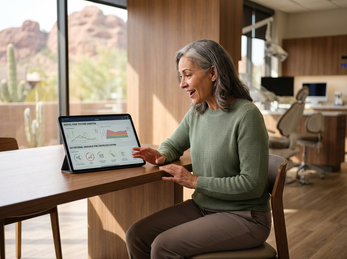 Patient enjoying nutritious soft foods while waiting for dentures