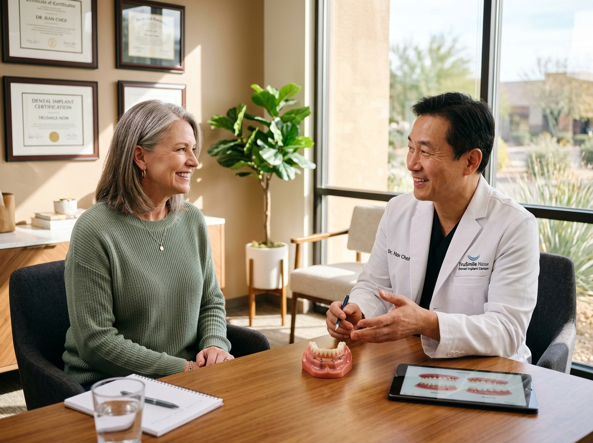 Happy patient smiling confidently after affordable All-on-4 treatment
