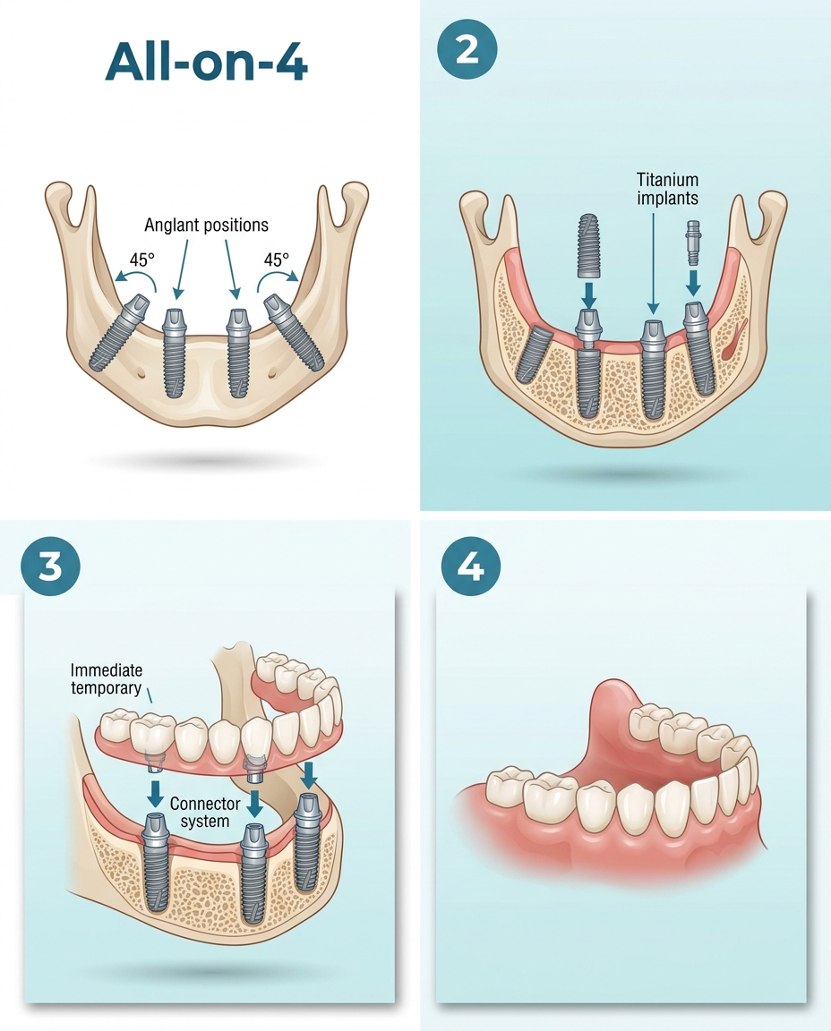 Cost comparison chart showing All-on-4 implants versus dentures over 20 years