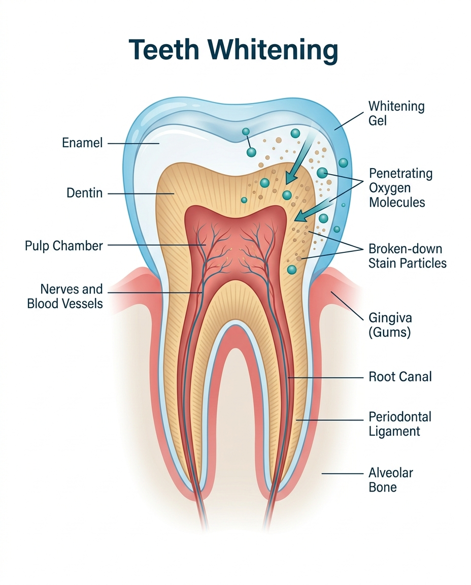 teeth whitening procedure steps and process diagram
