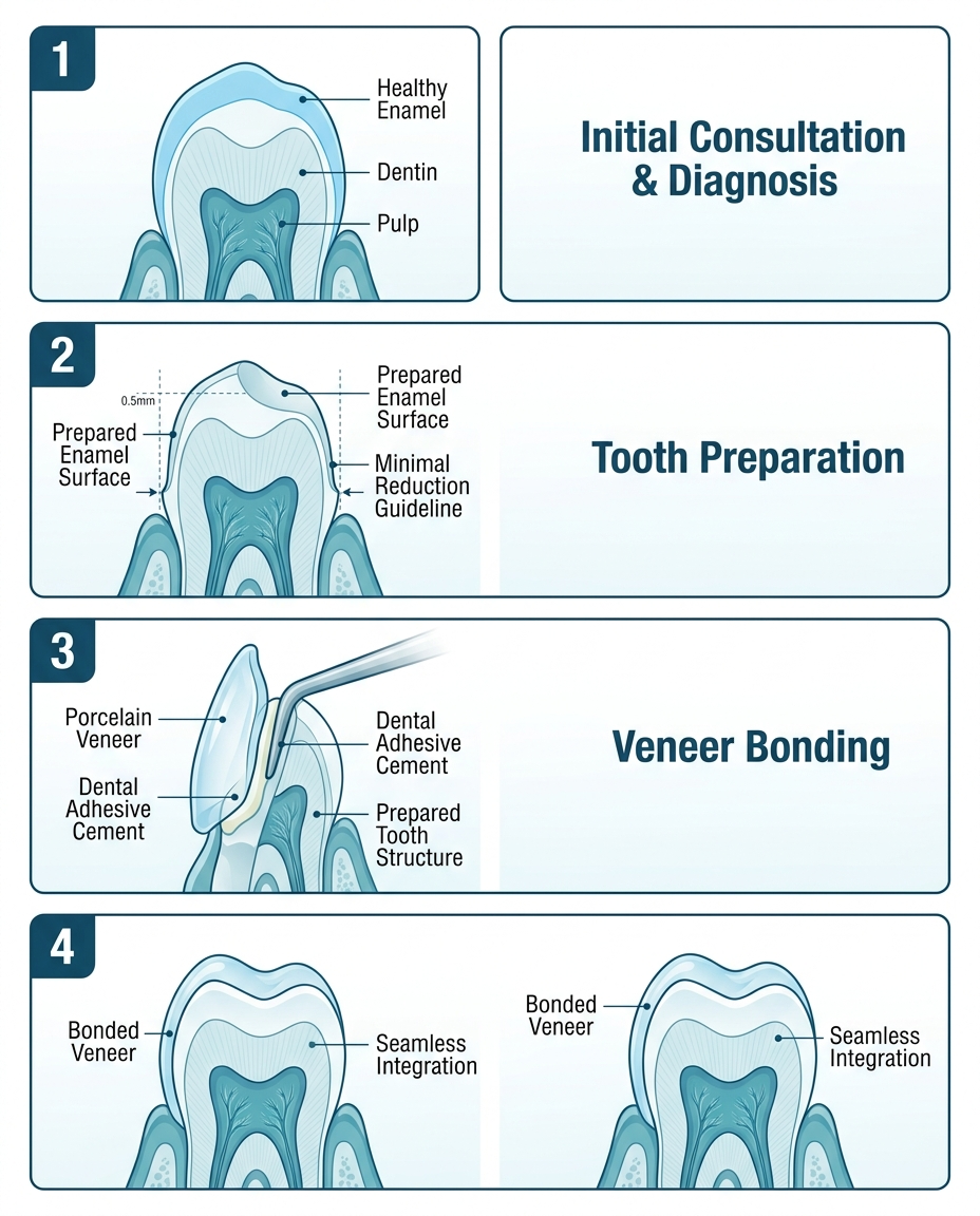 veneer preparation and tooth protection process diagram