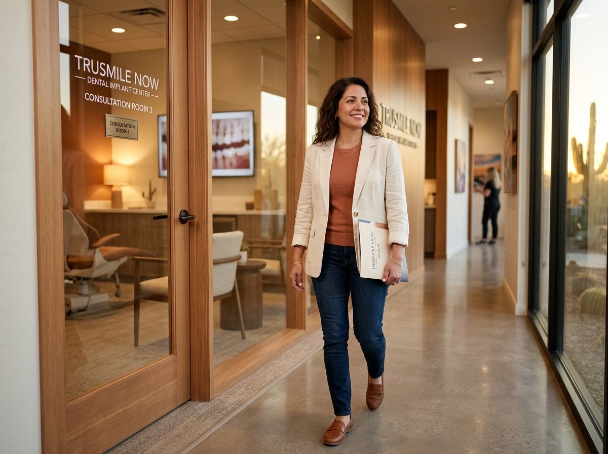 Patient smiling confidently after dental crown treatment at TruSmile Now