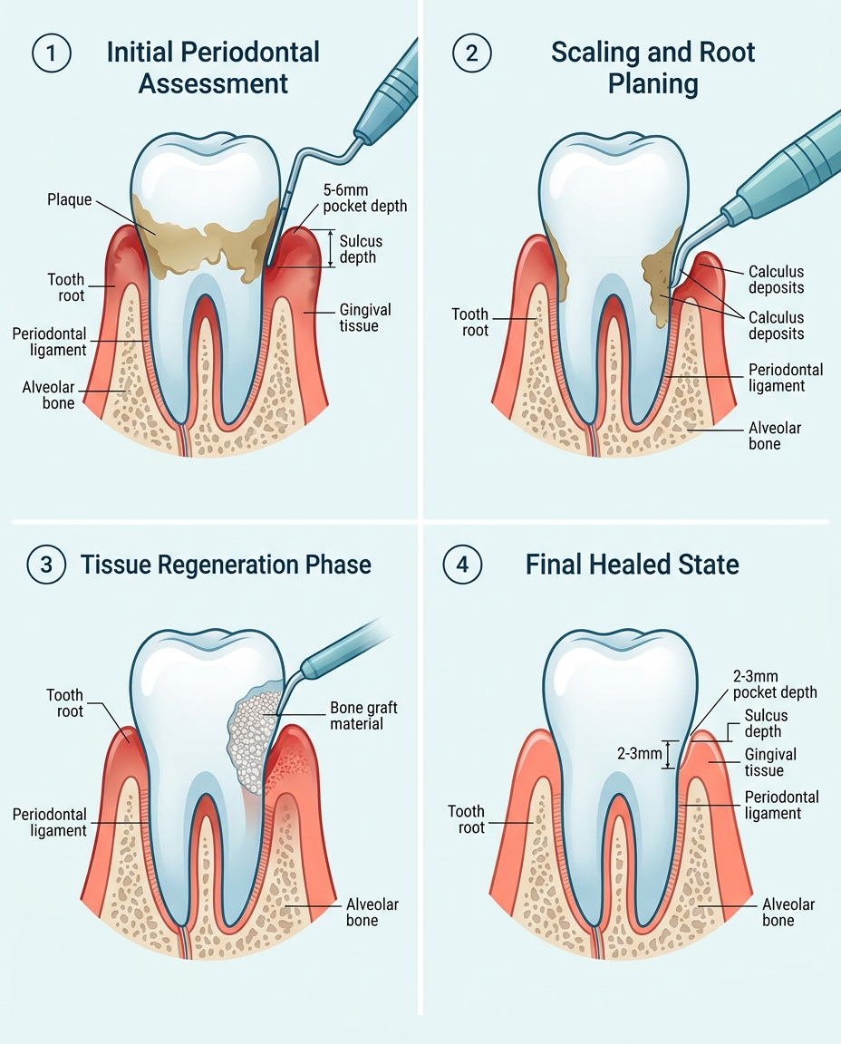 gum disease treatment procedure steps and process diagram