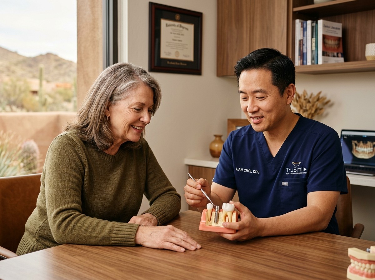 Patient enjoying life after quality dental implants treatment at TruSmile Now Arizona