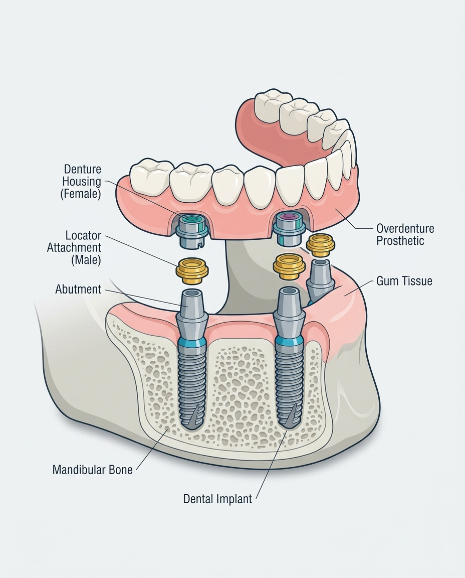 implant-supported dentures procedure steps and process diagram