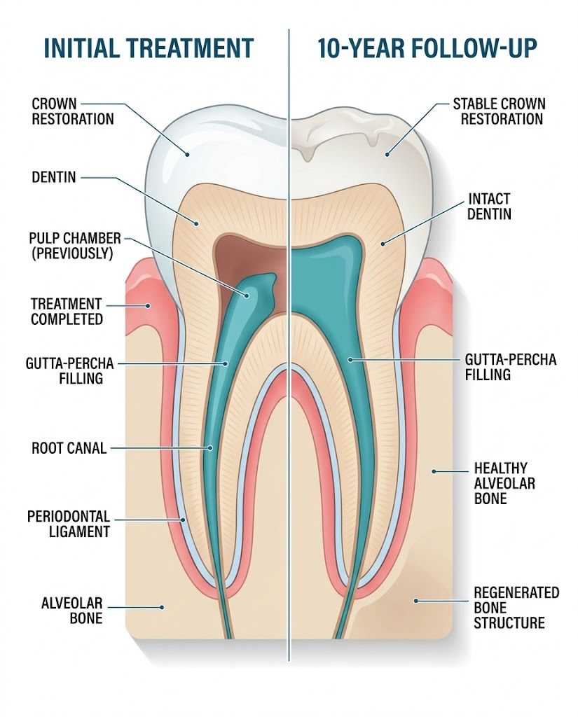 root canal longevity care steps and maintenance diagram