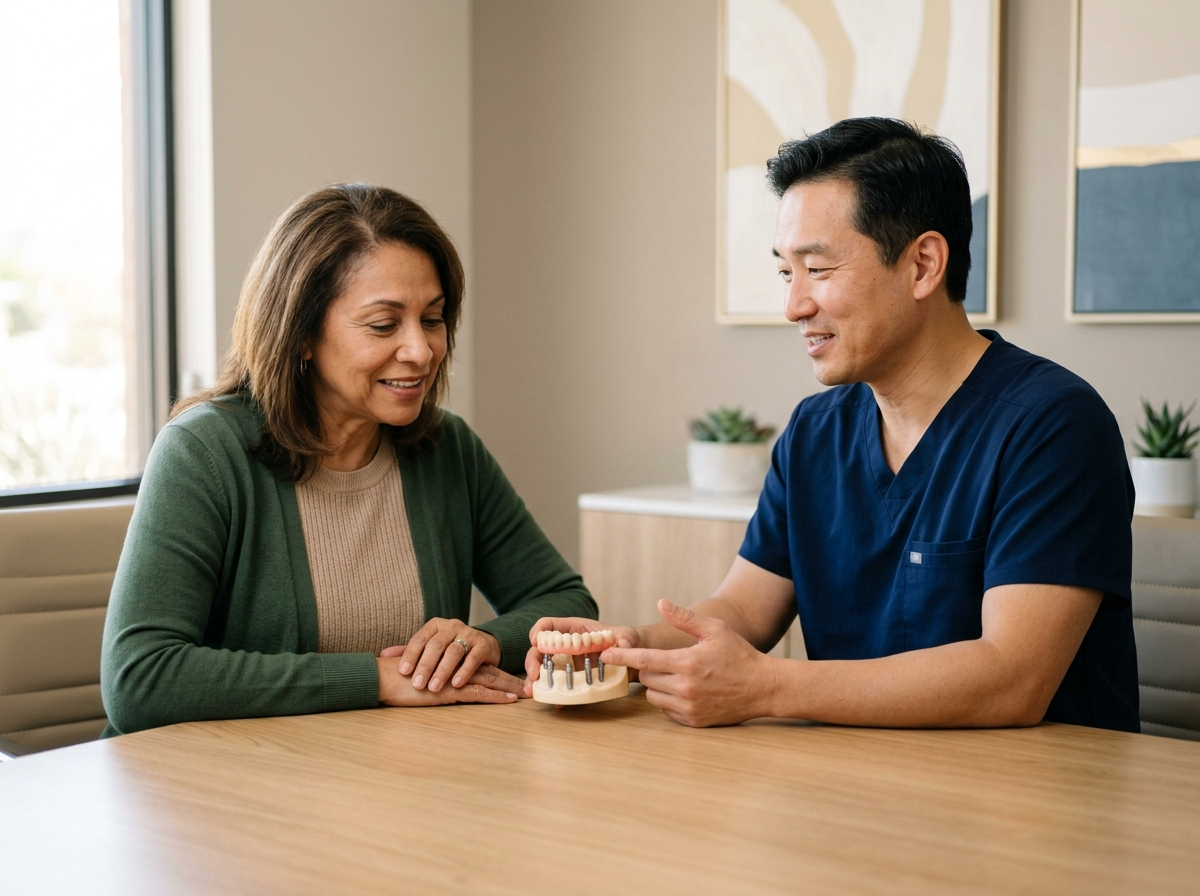 Patient enjoying life after full mouth dental implants treatment at TruSmile Now