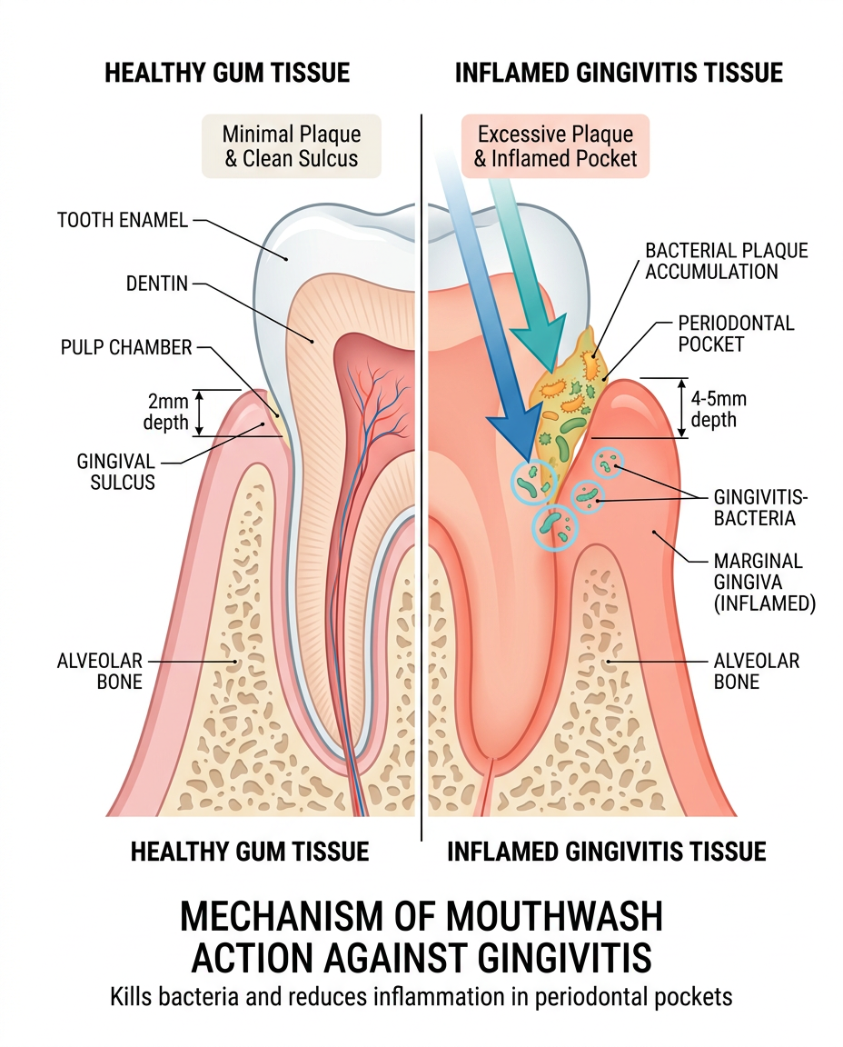 How mouthwash kills gingivitis bacteria step by step process