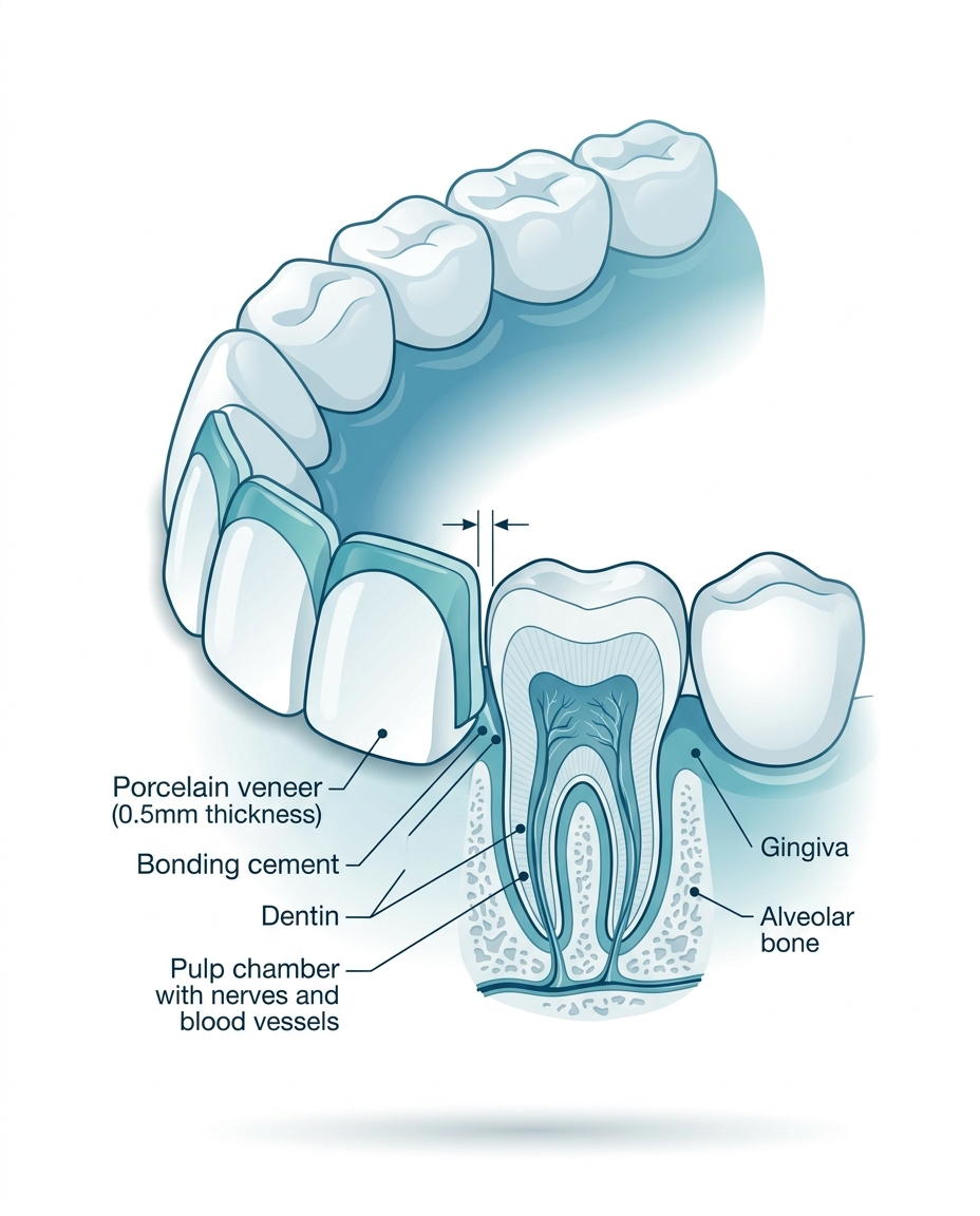 full set of veneers procedure steps and process diagram