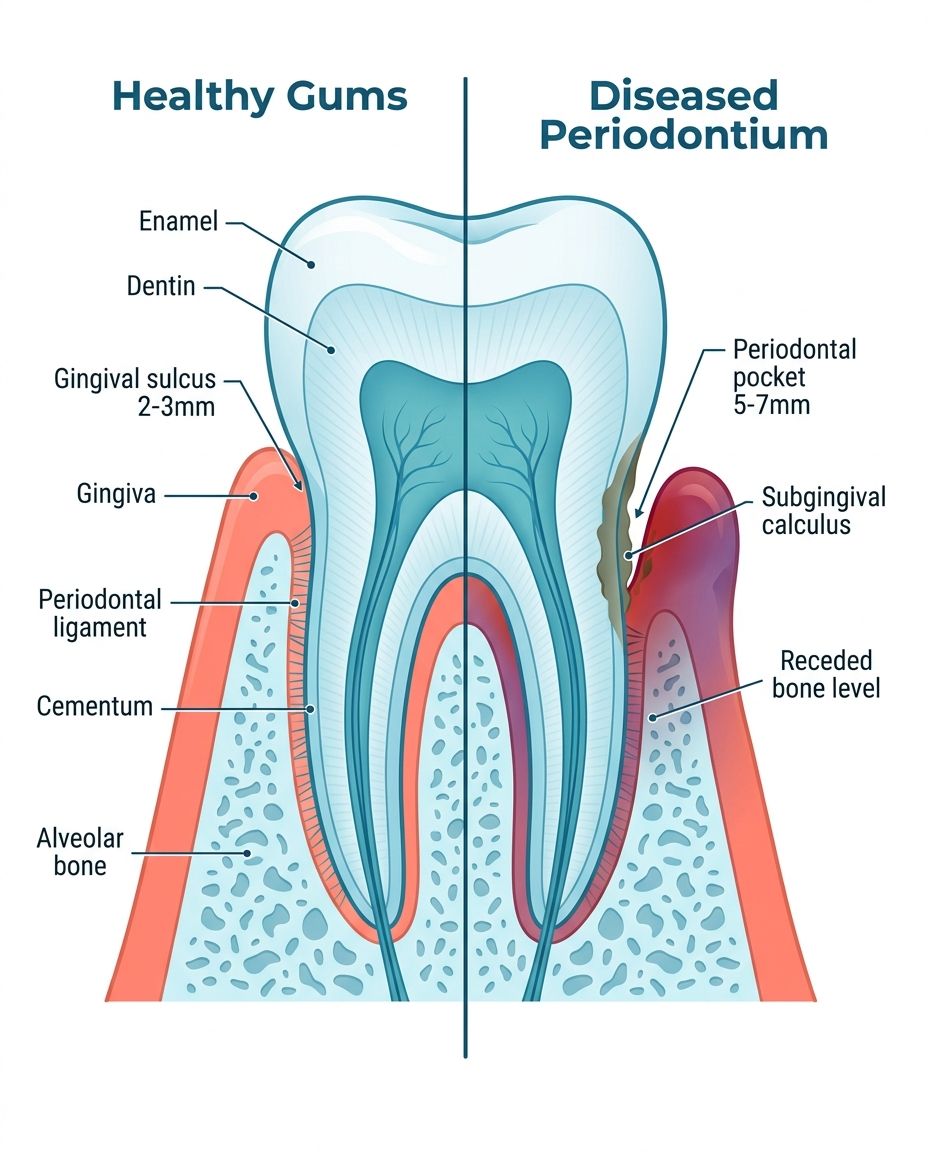 early signs of gum disease and prevention steps diagram