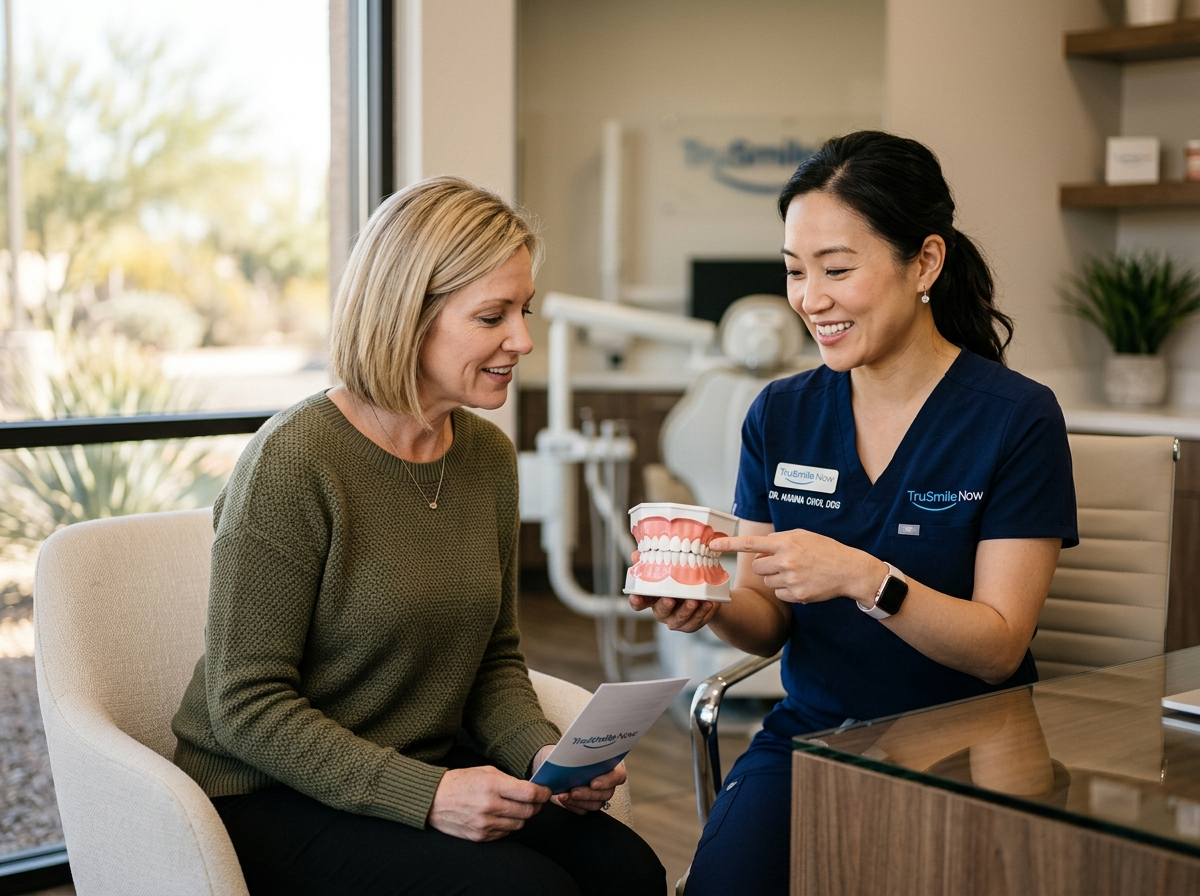 Patient smiling after learning to prevent gum disease at TruSmile Now