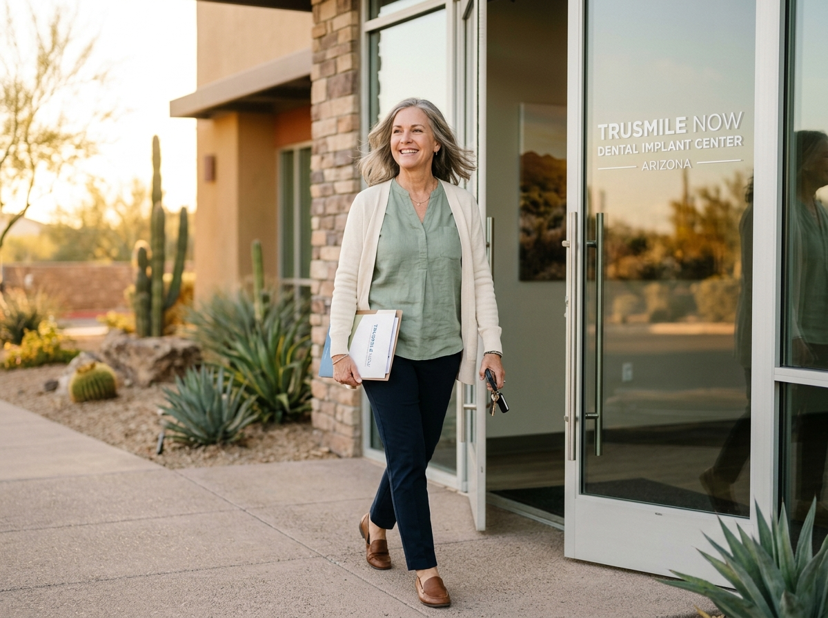 Patient enjoying life after All-on-4 dental implants treatment at TruSmile Now